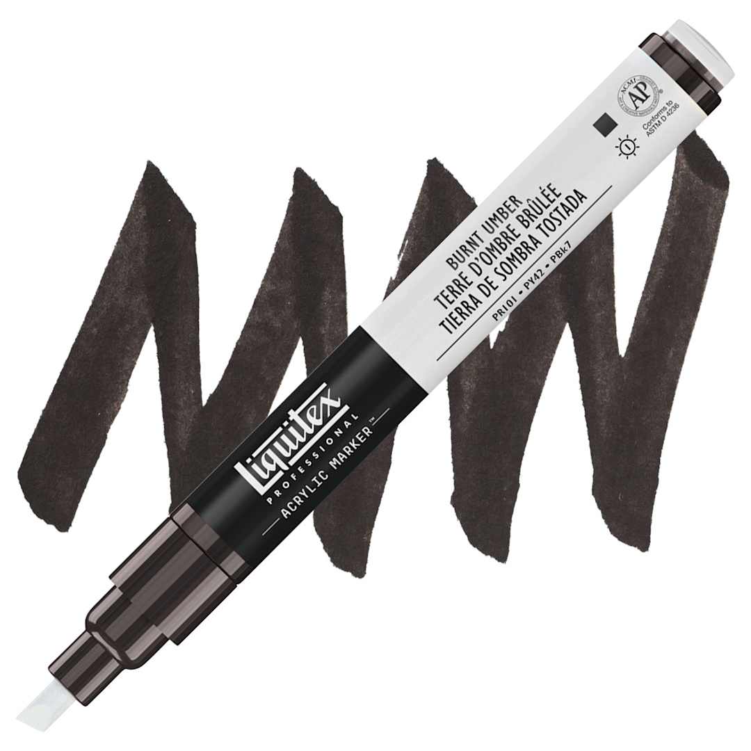 Open in modal - Liquitex Paint Marker - Burnt Umber, 2mm Tip marker and swatch