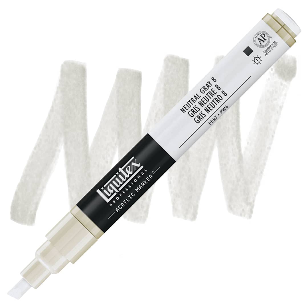 Open in modal - Liquitex Paint Marker - Neutral Gray 8, 2mm Tip marker and swatch