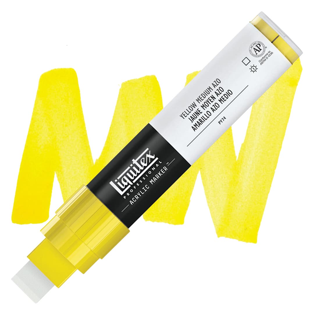 Open in modal - Liquitex Paint Marker - Yellow Medium Azo, 15mm Tip marker and swatch