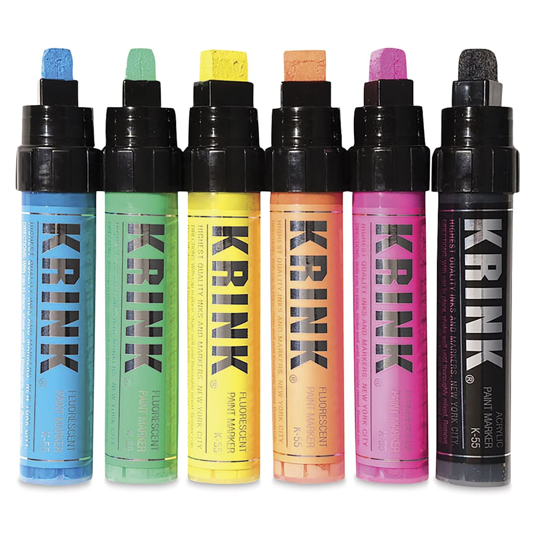 Open in modal - Krink K-55 Paint Markers - Set of 6 markers shown uncapped and upright