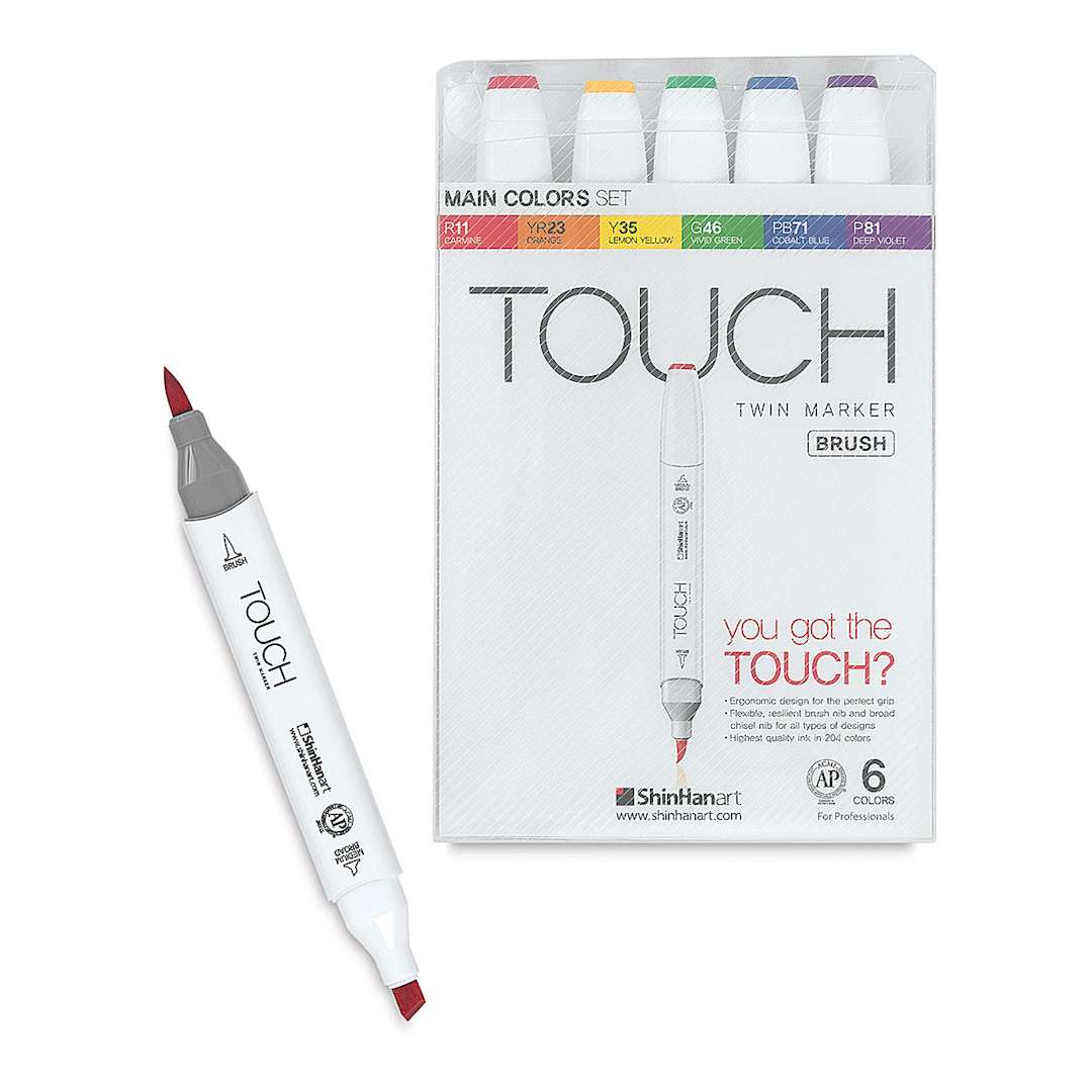 Open in modal - ShinHan Touch Twin Brush Markers - Main Colors, Set of 6