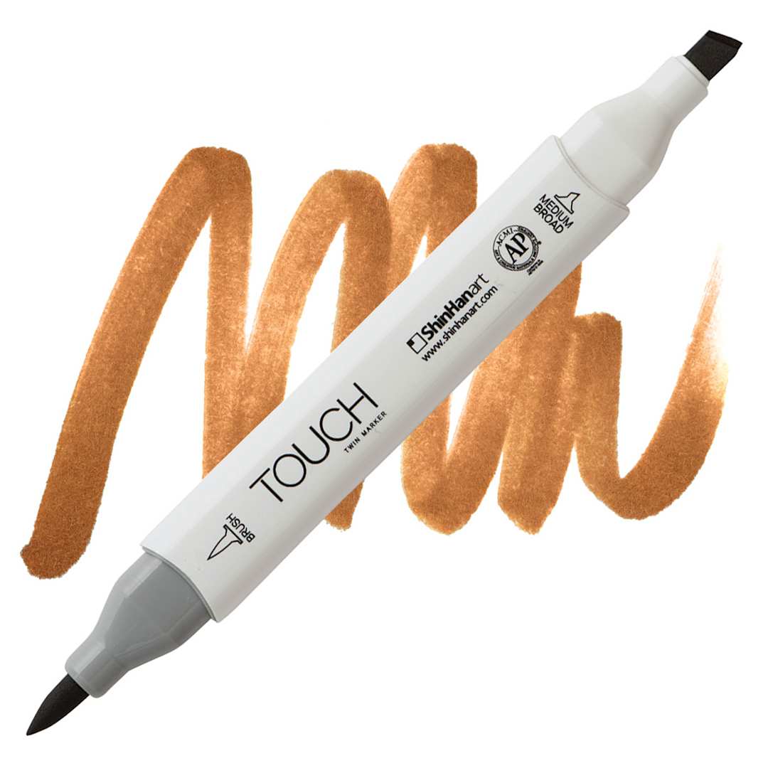 Open in modal - ShinHan Touch Twin Brush Marker - Burnt Orange BR93 marker and swatch