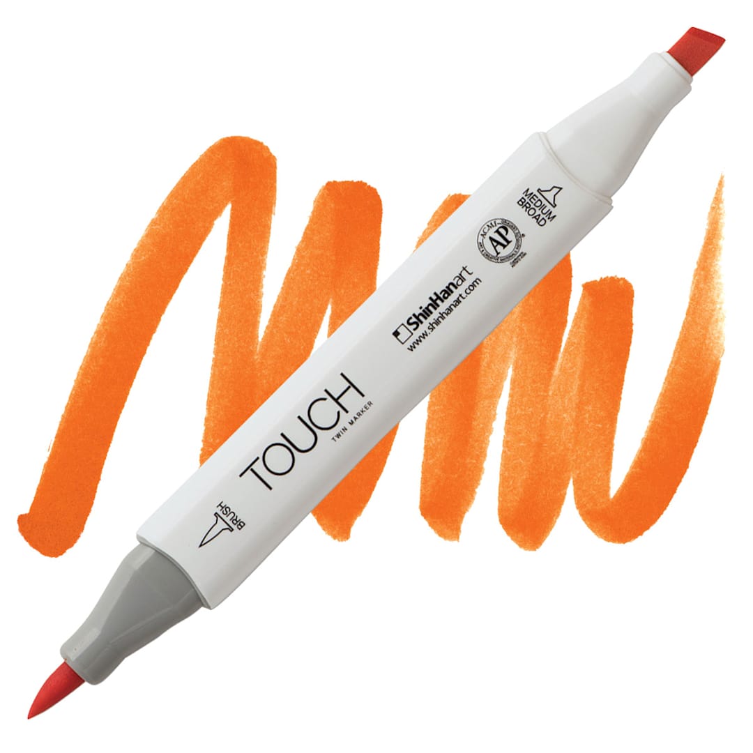 Open in modal - ShinHan Touch Twin Brush Marker - Orange YR23 marker and swatch