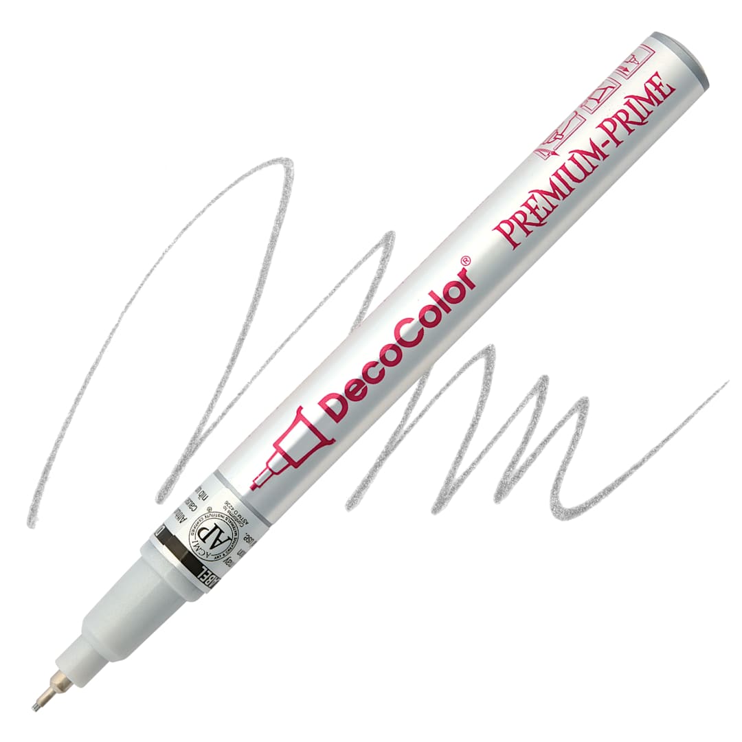 Open in modal - DecoColor Premium Paint Marker - Silver, Bullet Tip, 1 mm marker and swatch
