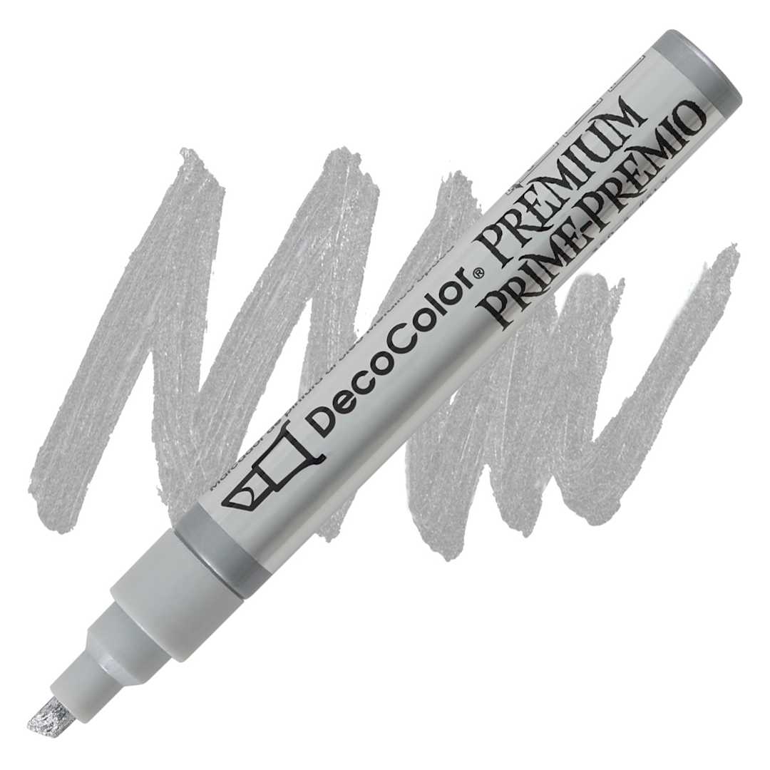 Open in modal - DecoColor Premium Paint Marker - Silver, Chisel Tip, 5 mm marker and swatch