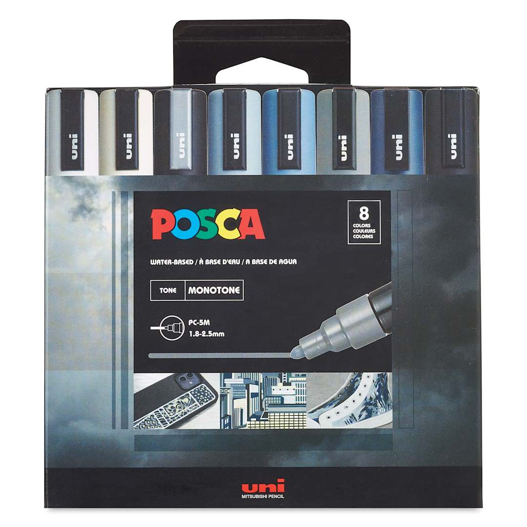 Open in modal - Posca Paint Markers - Monotone Colors, Set of 8 - front of packaging