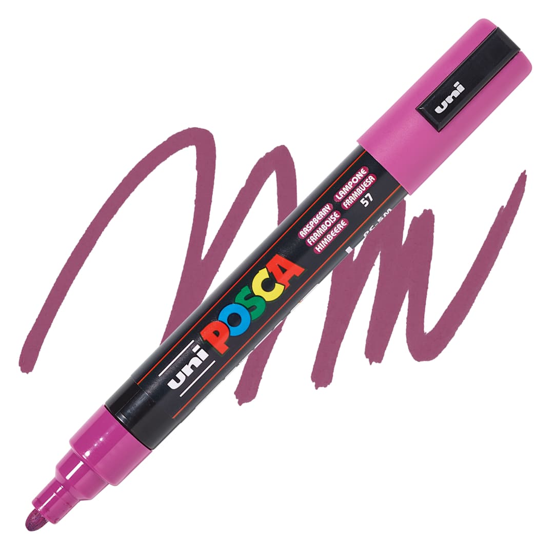 Open in modal - Posca Paint Marker - Raspberry, Bullet Tip, 2.5 mm - swatch and marker
