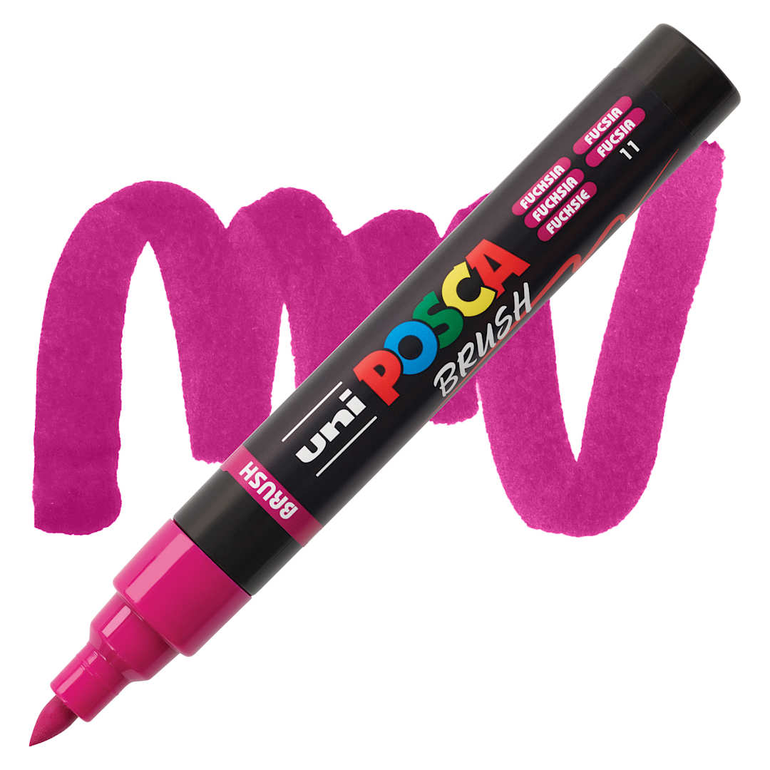 Open in modal - Posca Brush Paint Marker - Fuchsia, Brush Tip, 1 - 4 mm marker with swatch