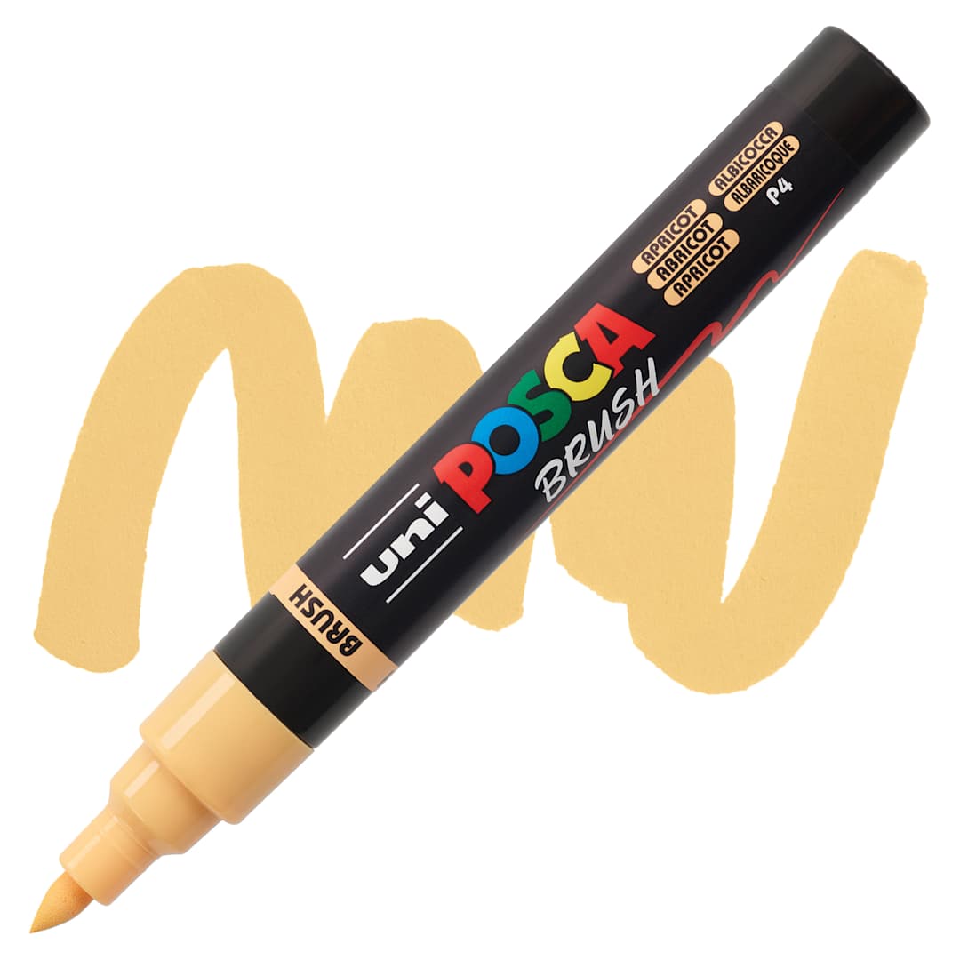 Open in modal - Posca Brush Paint Marker - Apricot, Brush Tip, 1 - 4 mm marker with swatch