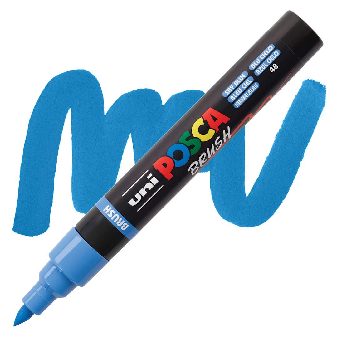 Open in modal - Posca Brush Paint Marker - Sky Blue, Brush Tip, 1 - 4 mm marker with swatch