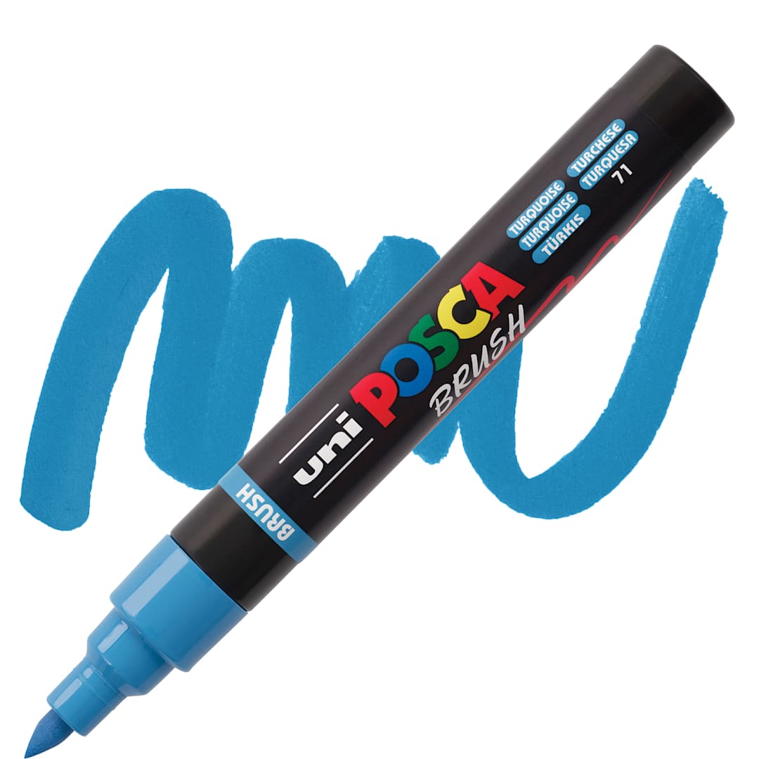 Open in modal - Posca Brush Paint Marker - Turquoise, Brush Tip, 1 - 4 mm marker with swatch
