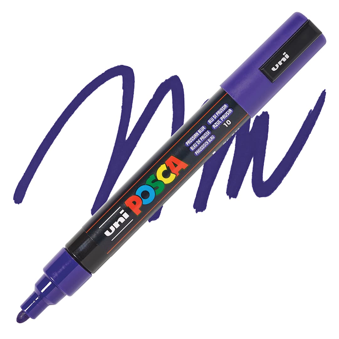Open in modal - Posca Paint Marker - Prussian Blue, Bullet Tip, 2.5 mm - swatch and marker