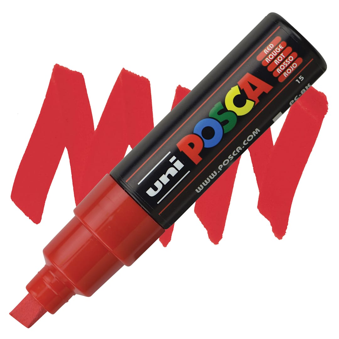 Open in modal - Posca Paint Marker - Red, Broad Chisel Tip, 8 mm - marker and swatch