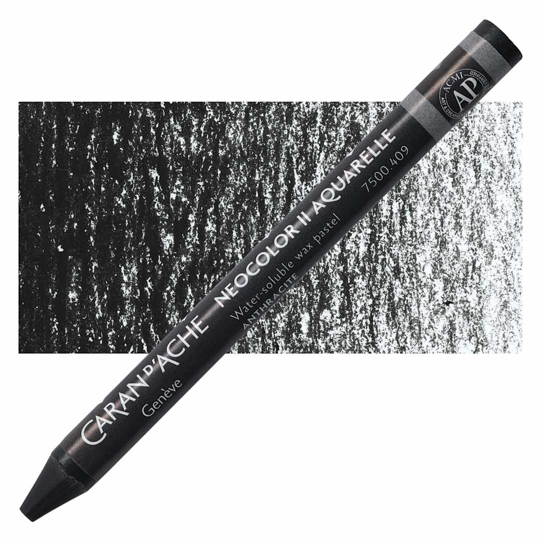 Open in modal - Caran d'Ache Neocolor II Aquarelle Artists' Pastel - Charcoal Gray pastel and swatch