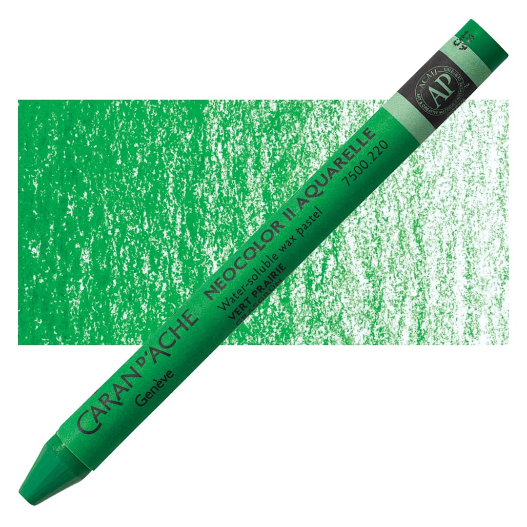 Open in modal - Caran d'Ache Neocolor II Aquarelle Artists' Pastel - Grass Green pastel and swatch