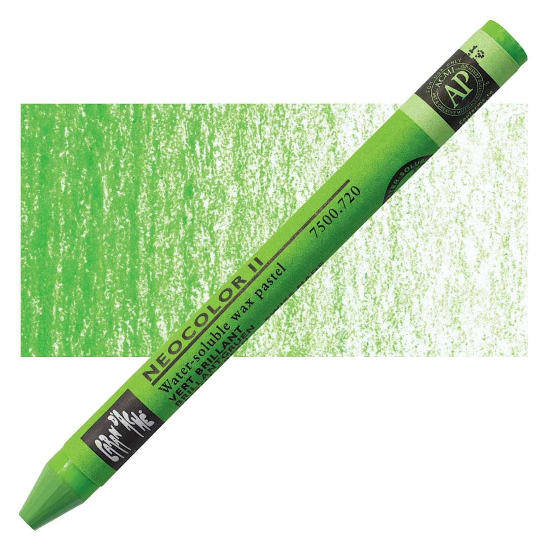 Open in modal - Caran d'Ache Neocolor II Aquarelle Artists' Pastel - Bright Green pastel and swatch