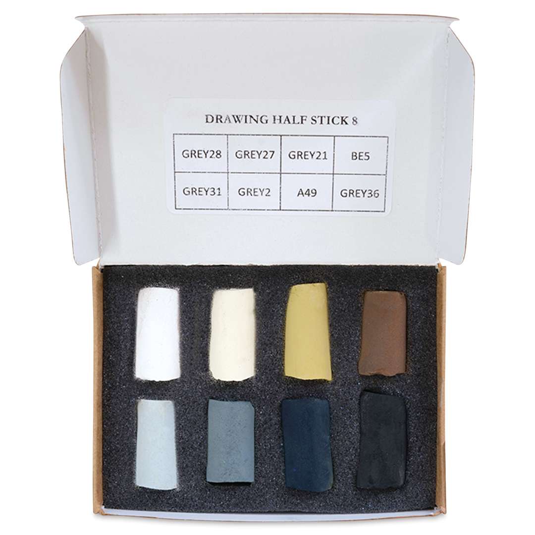 Open in modal - Unison Handmade Pastel Set - Drawing Colors, Set of 8, Half Stick (top-view of contents)