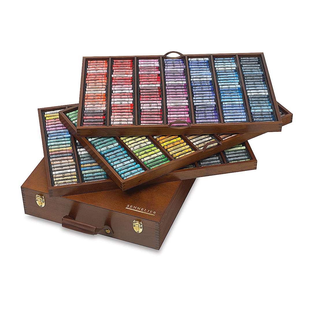 Open in modal - Sennelier Soft Pastels - Set of 525 shown in storage trays with Deluxe Wood Box 
