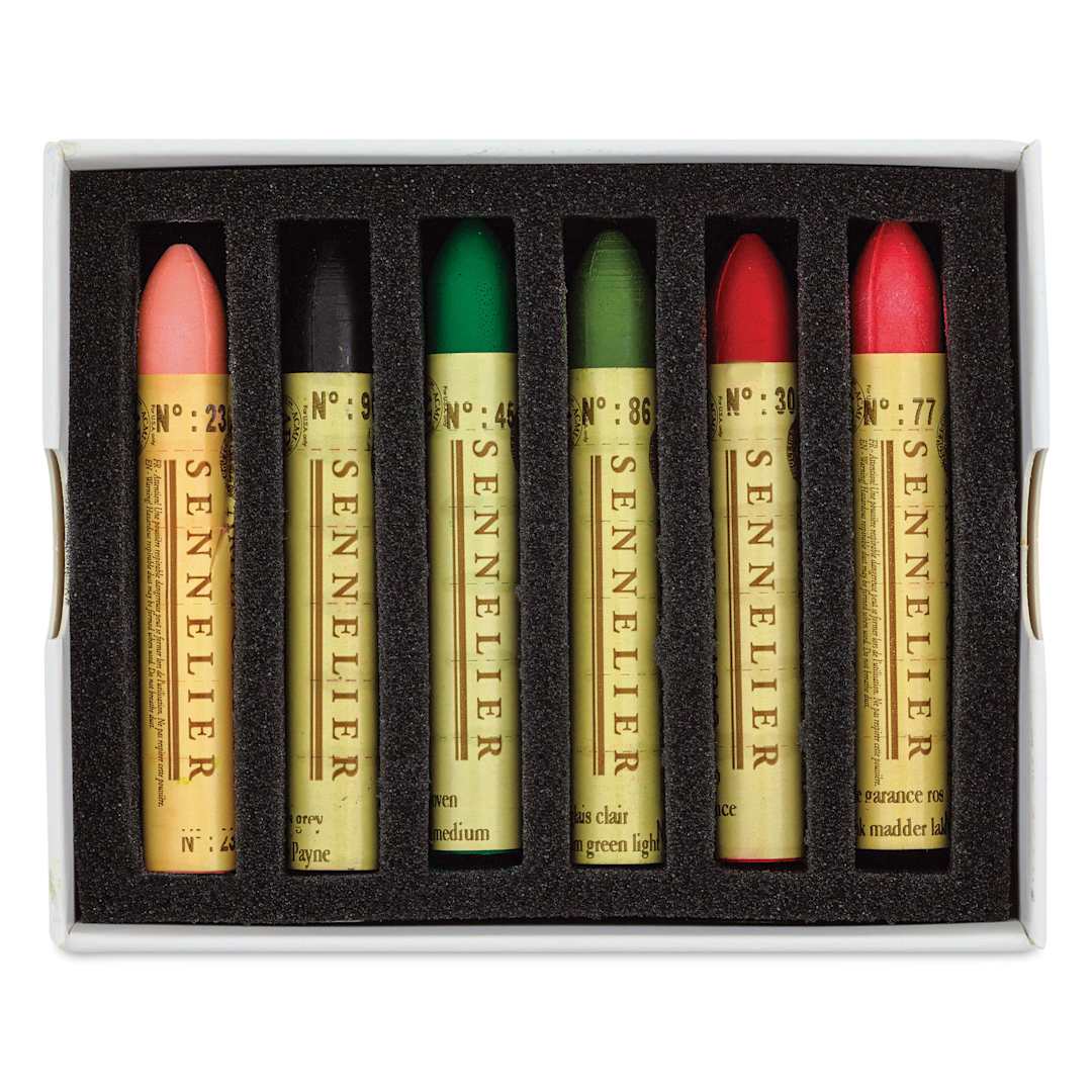 Open in modal - Sennelier Oil Pastels - Rose in Bloom, Set of 6 pastels inside of the packaging