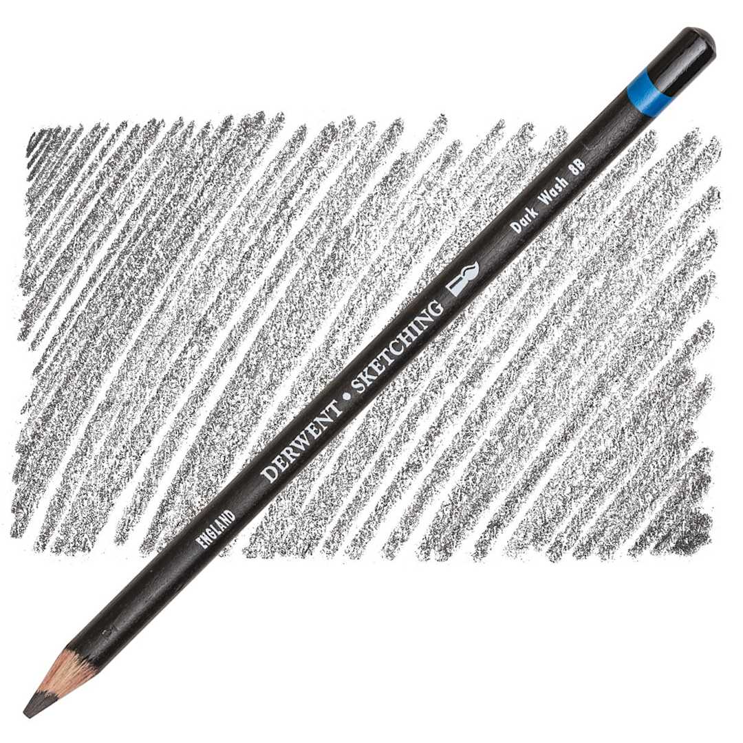 Open in modal - Derwent Water Soluble Sketching Pencil - 8B (Dark Wash) pencil and swatch