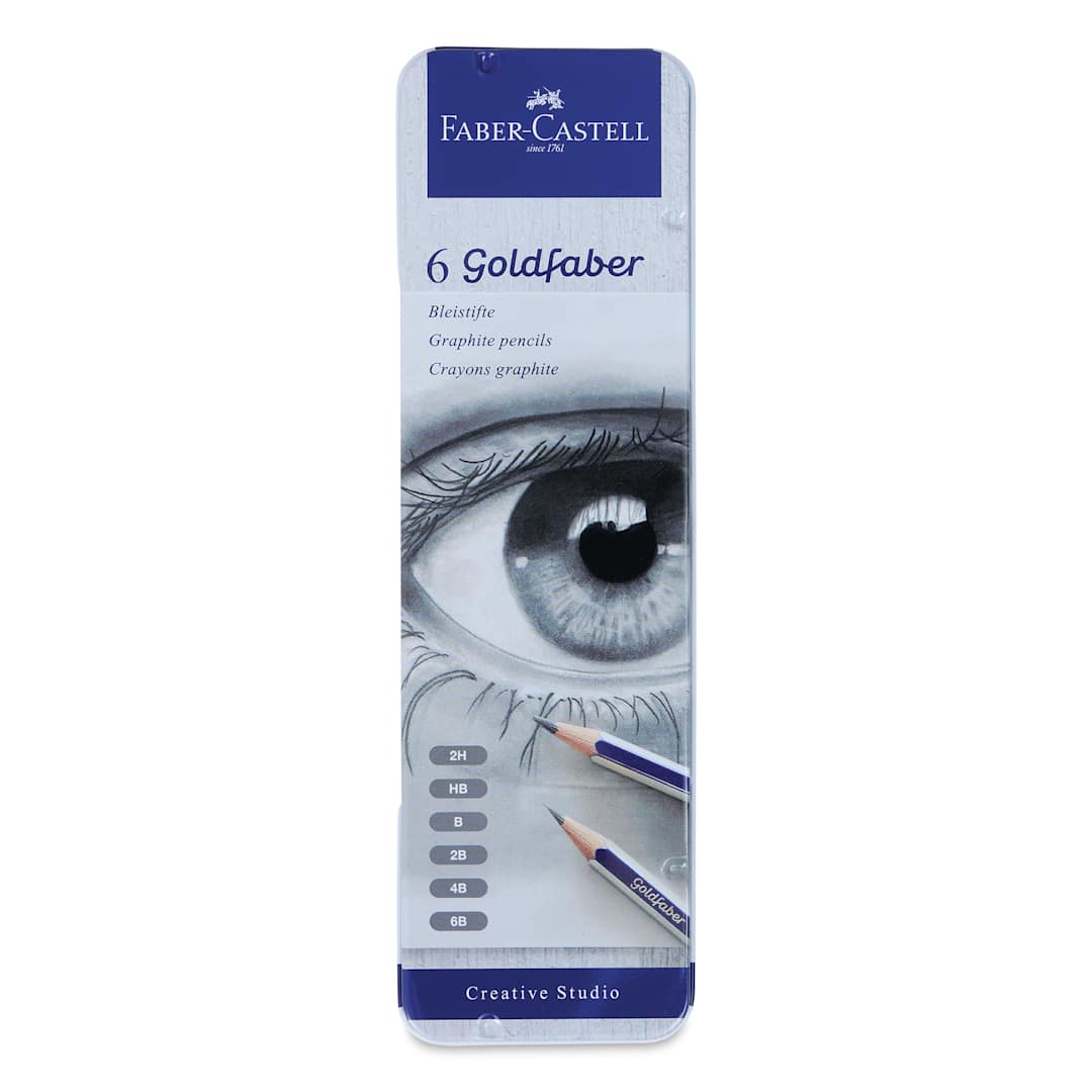 Open in modal - Faber-Castell Goldfaber Sketching Pencil Set - Set of 6 front of metal case