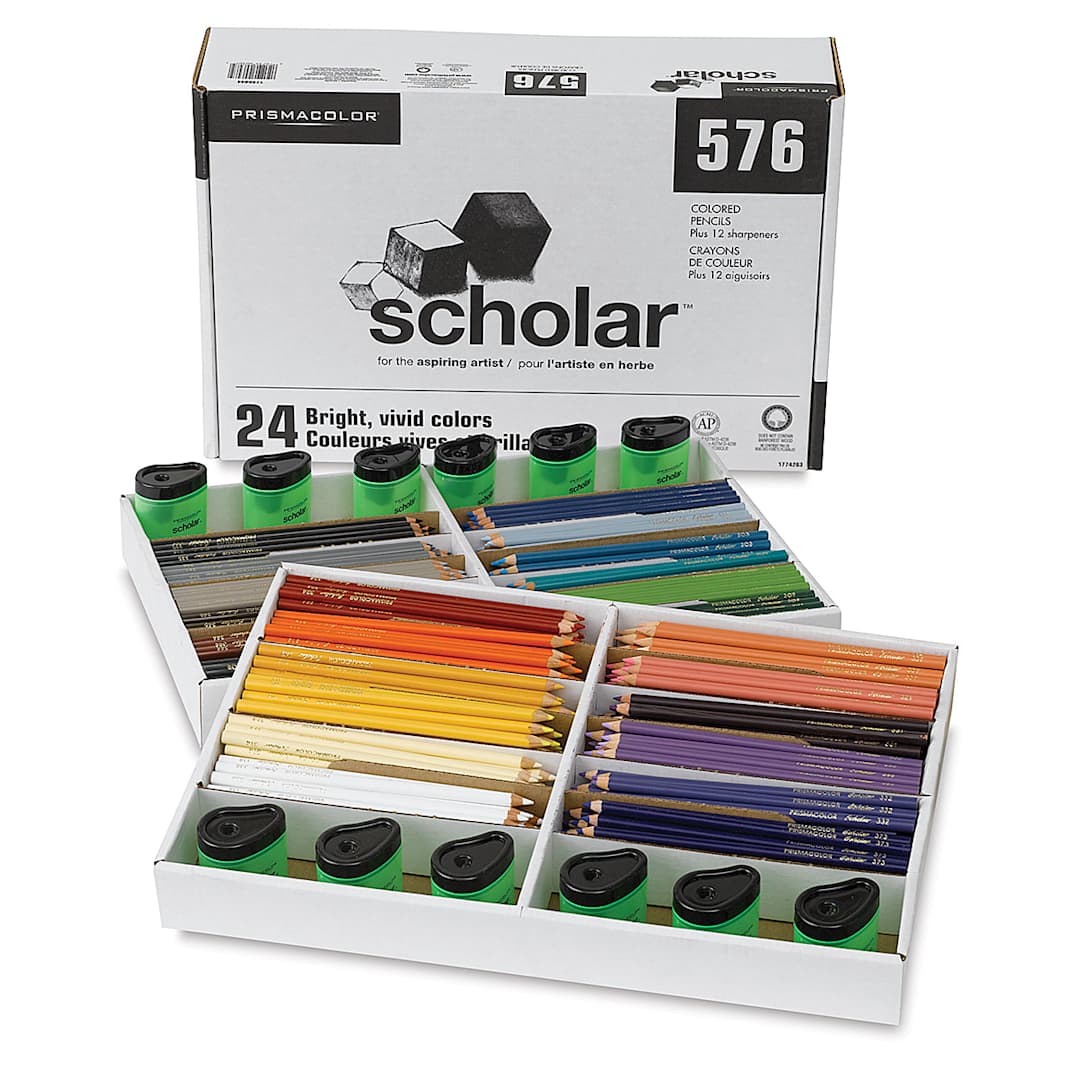 Open in modal - Prismacolor Scholar Colored Pencils - Set of 576, Classroom Pack, Assorted Colors, contents with packaging