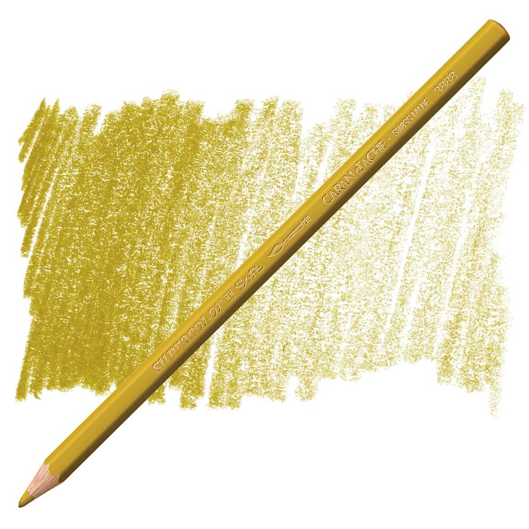 Open in modal - Caran d'Ache Supracolor Soft Aquarelle Pencil - Green Ochre pencil and swatch