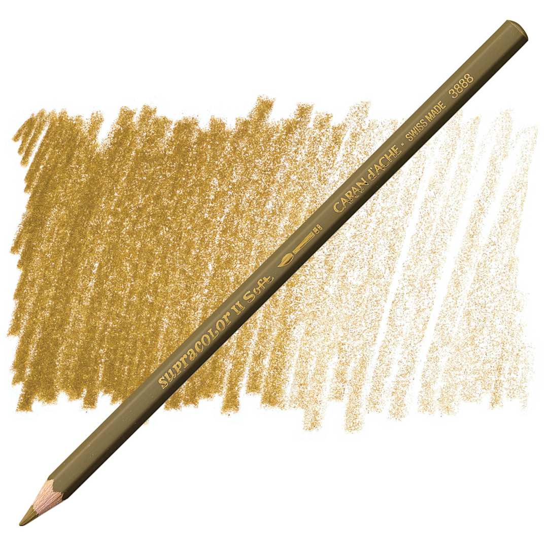 Open in modal - Caran d'Ache Supracolor Soft Aquarelle Pencil - Olive Brown pencil and swatch