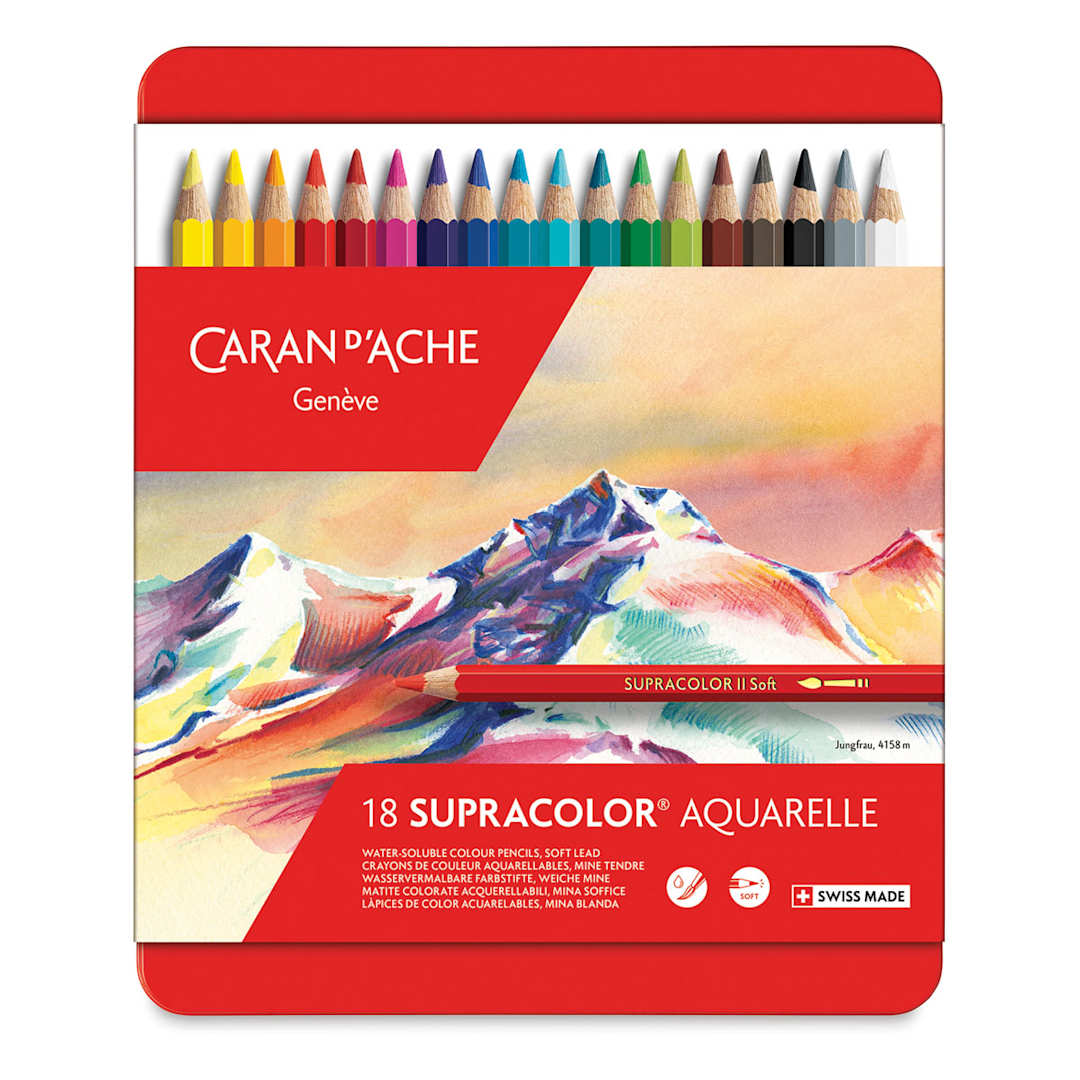 Open in modal - Caran d'Ache Supracolor Soft Aquarelle Pencil Set - Assorted Colors, Set of 18, front cover