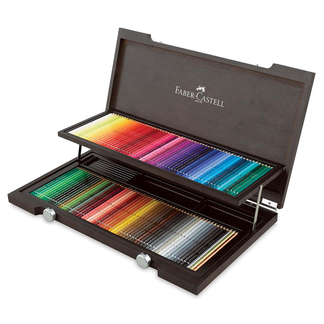 Open in modal - Faber-Castell Albrecht Durer Watercolor Pencils - Set of 120, Wood Box (box open showing contents)