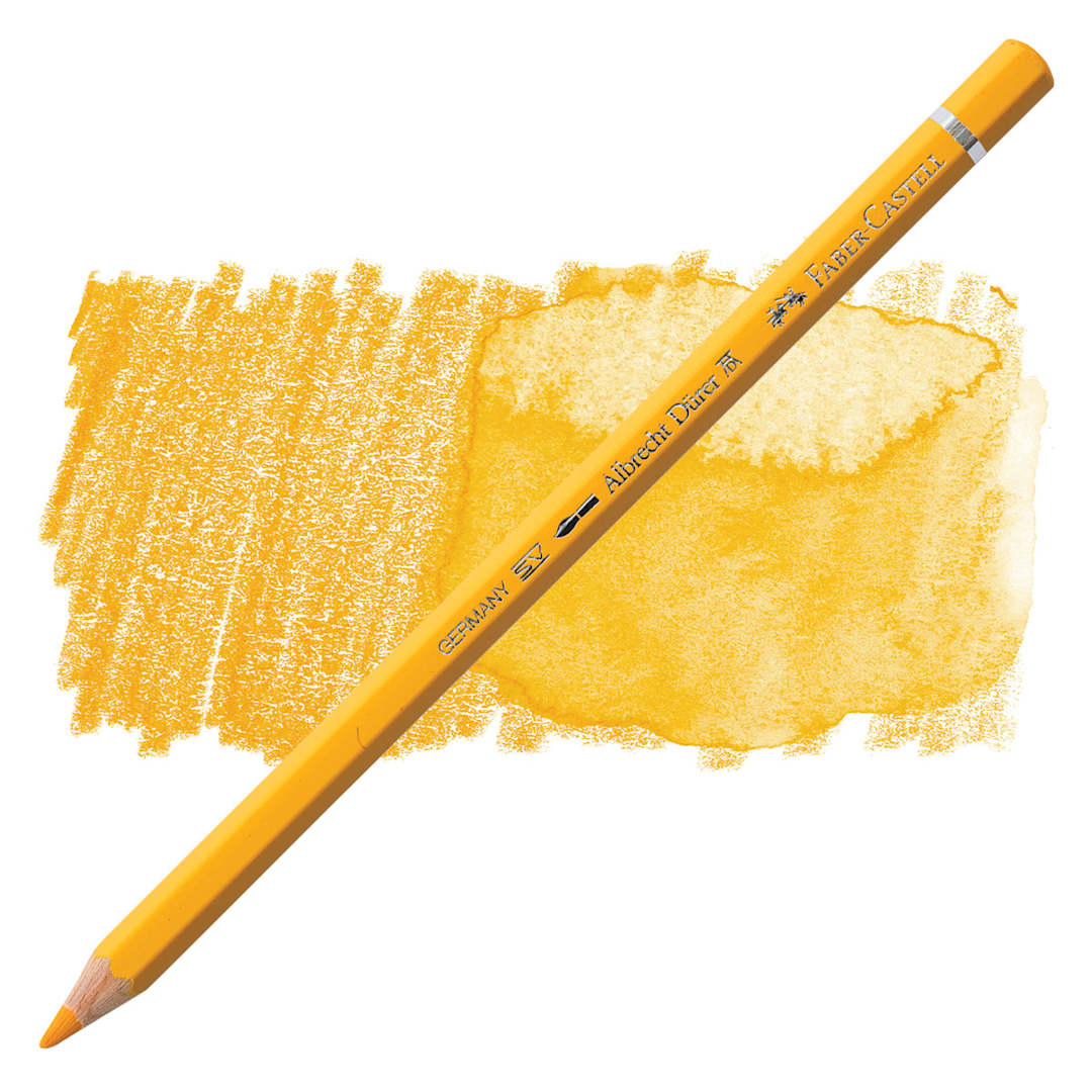 Open in modal - Faber-Castell Albrecht Durer Watercolor Pencil - Dark Chrome Yellow pencil and swatch