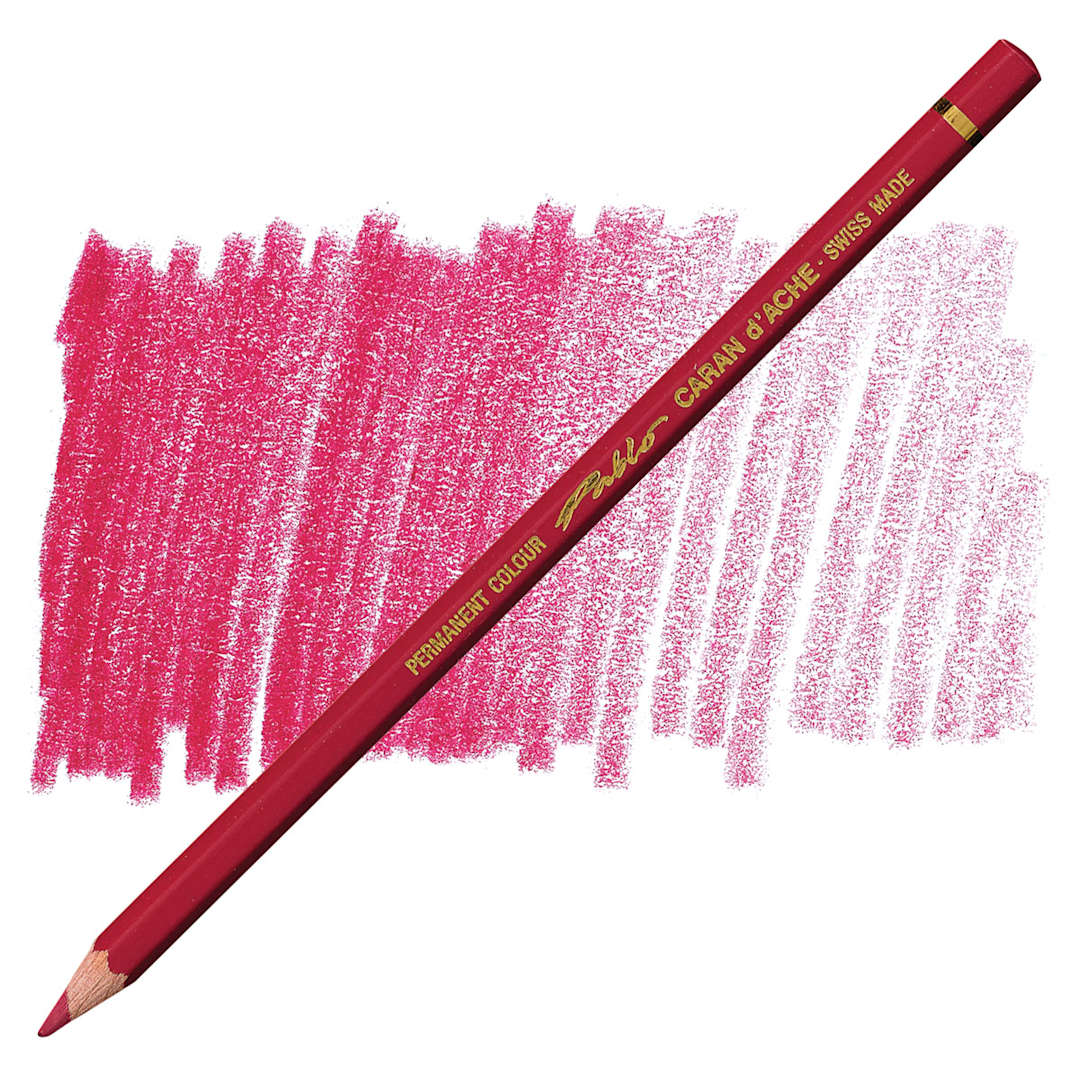 Open in modal - Caran d'Ache Pablo Colored Pencil - Carmine pencil and swatch