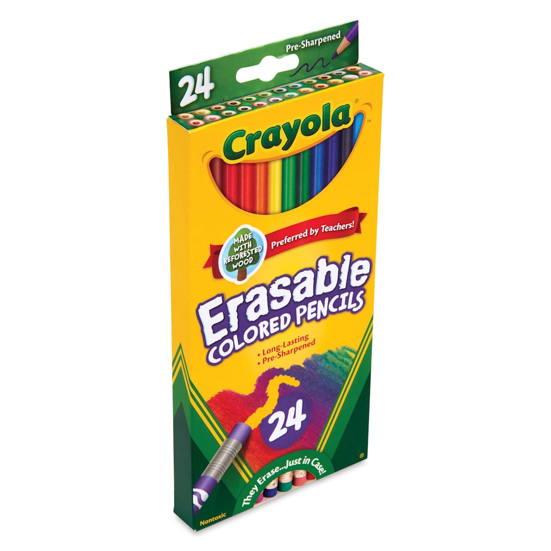 Open in modal - Crayola Erasable Colored Pencils - Assorted Colors, Set of 24 - front of the packaging
