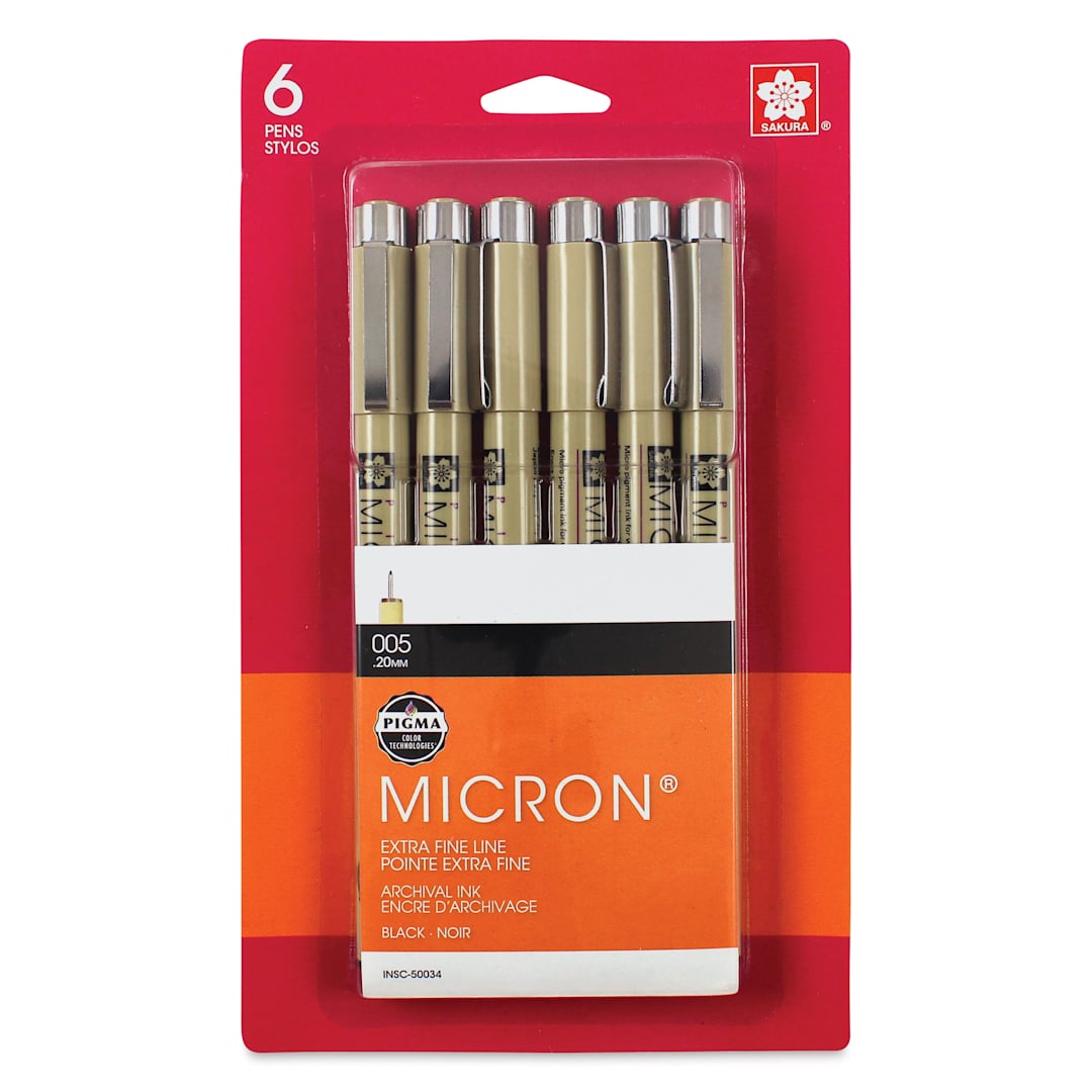 Open in modal - Sakura Pigma Micron Pens - Set of 6, Black, 005, packaging