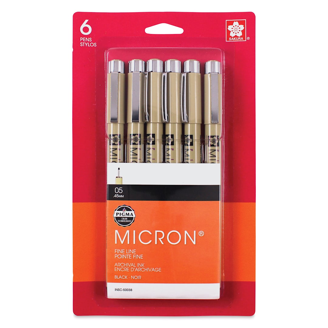 Open in modal - Sakura Pigma Micron Pens - Set of 6, Black, 05, packaging
