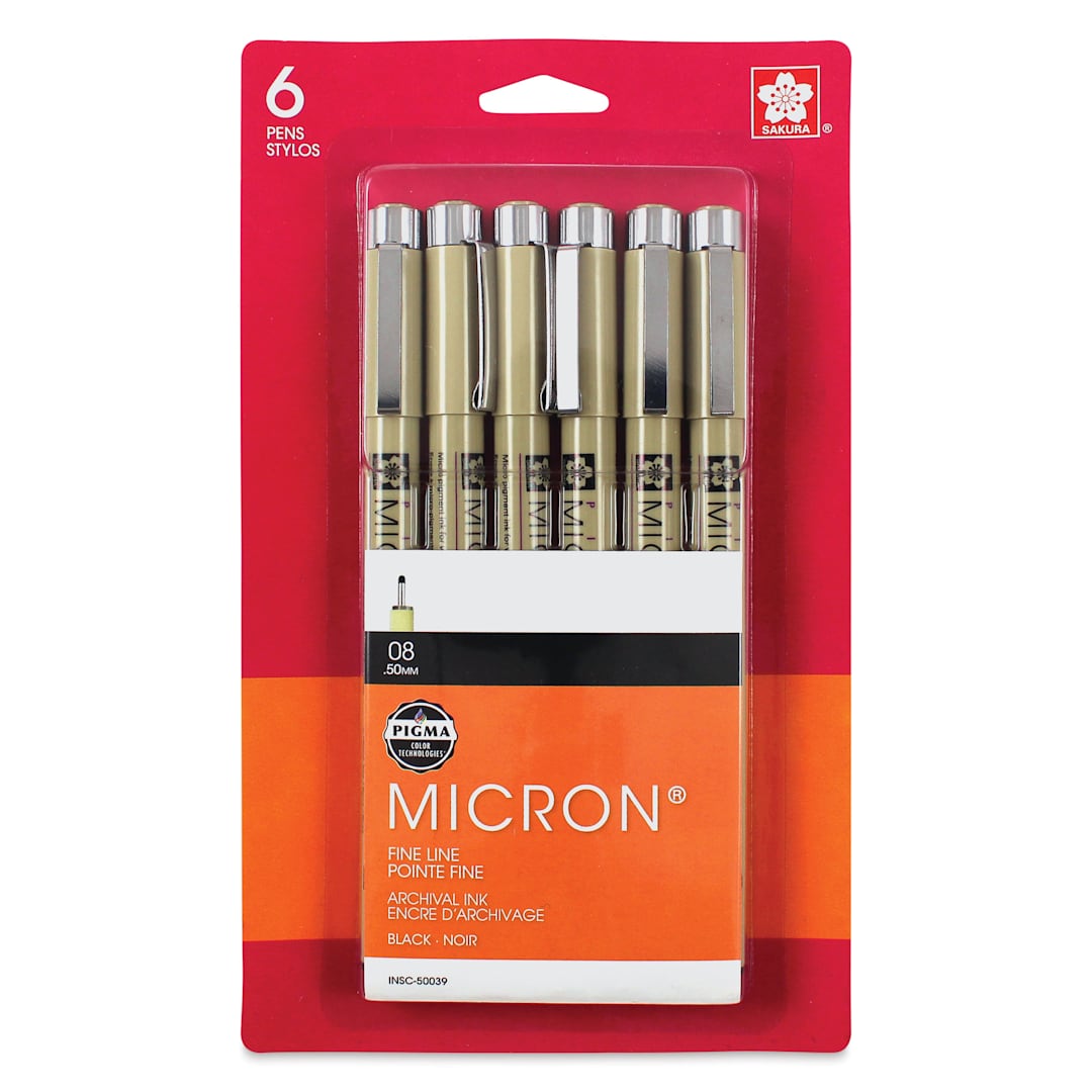 Open in modal - Sakura Pigma Micron Pens - Set of 6, Black, 08, packaging