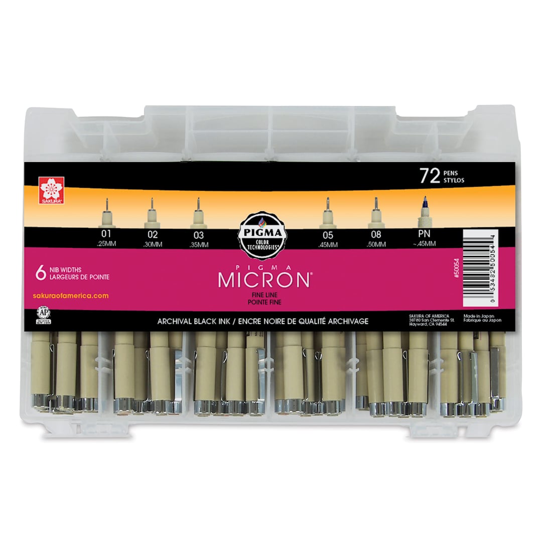 Open in modal - Sakura Pigma Micron Pens - Set of 72, Black, Assorted Sizes, packaging
