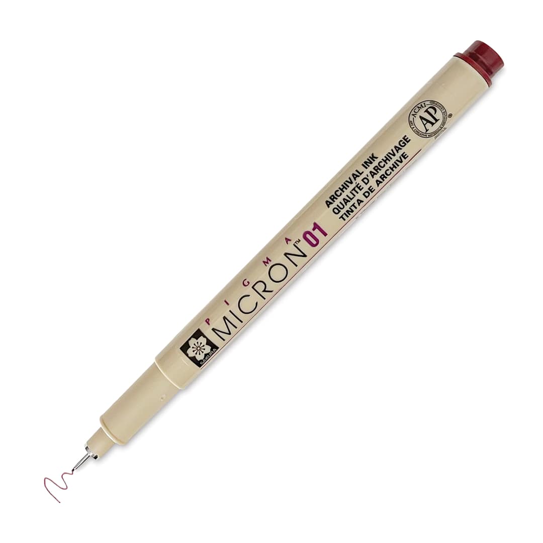 Open in modal - Sakura Pigma Micron Pen - Burgundy, 01, cap off