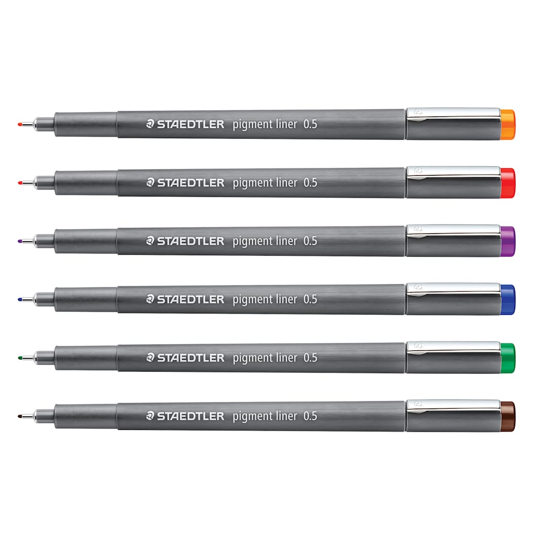 Open in modal - Staedtler Pigment Liner Pens - Set of 6, Assorted Colors, Fine Tip, 0.5 mm