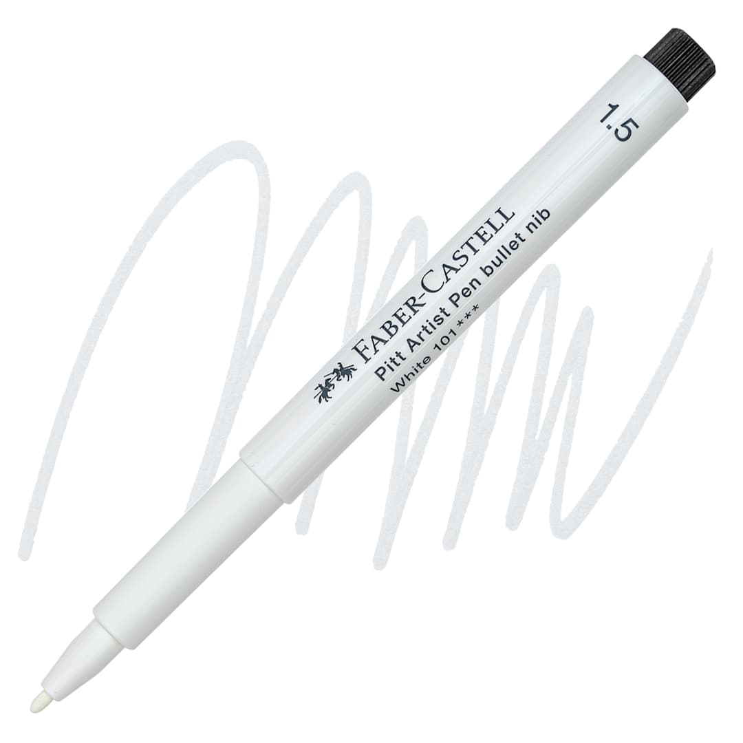 Open in modal - Faber-Castell Pitt Artist Pen - White, Bullet Tip pen and swatch