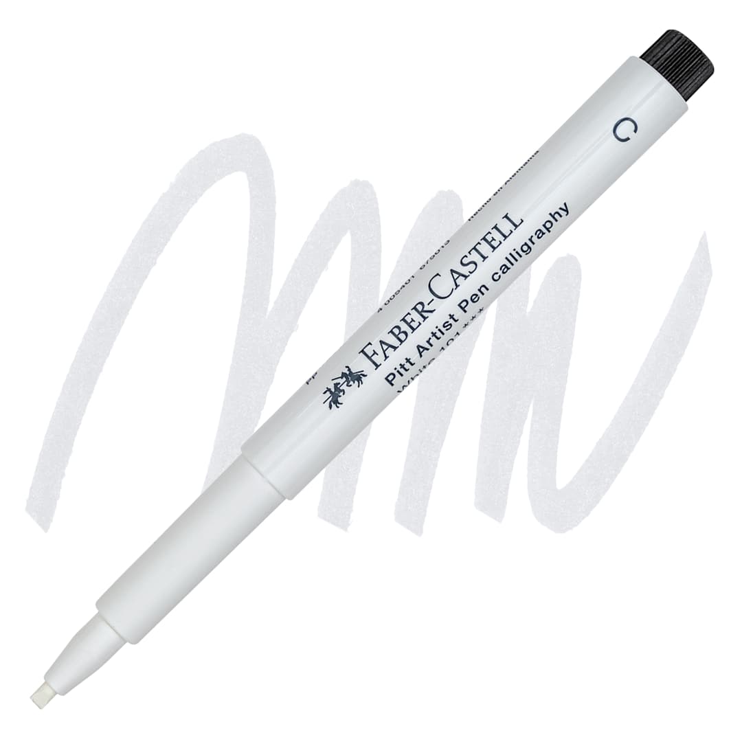 Open in modal - Faber-Castell Pitt Artist Pen - White, Chisel Tip pen and swatch