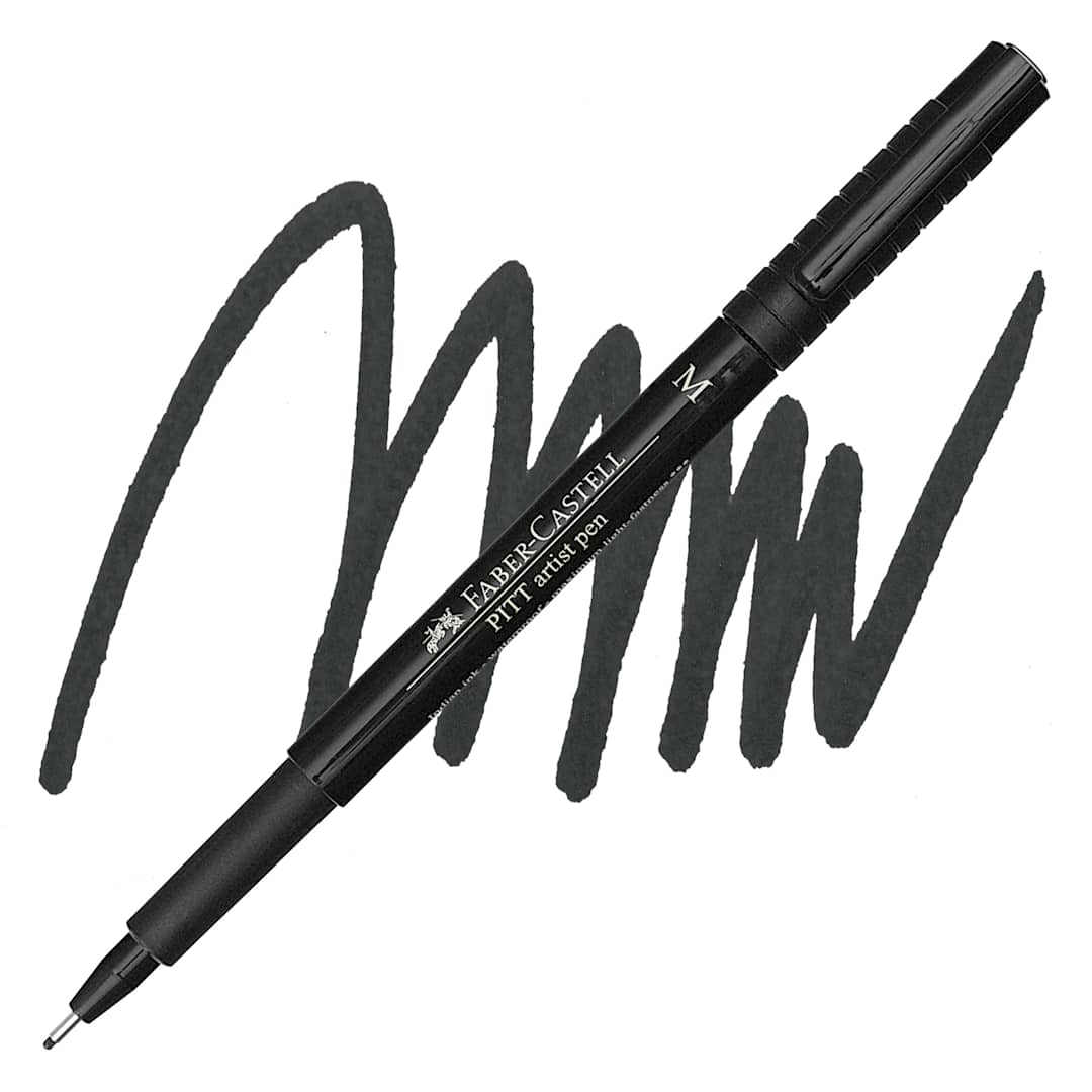 Open in modal - Faber-Castell Pitt Artist Pen - Black, Medium Nib pen and swatch