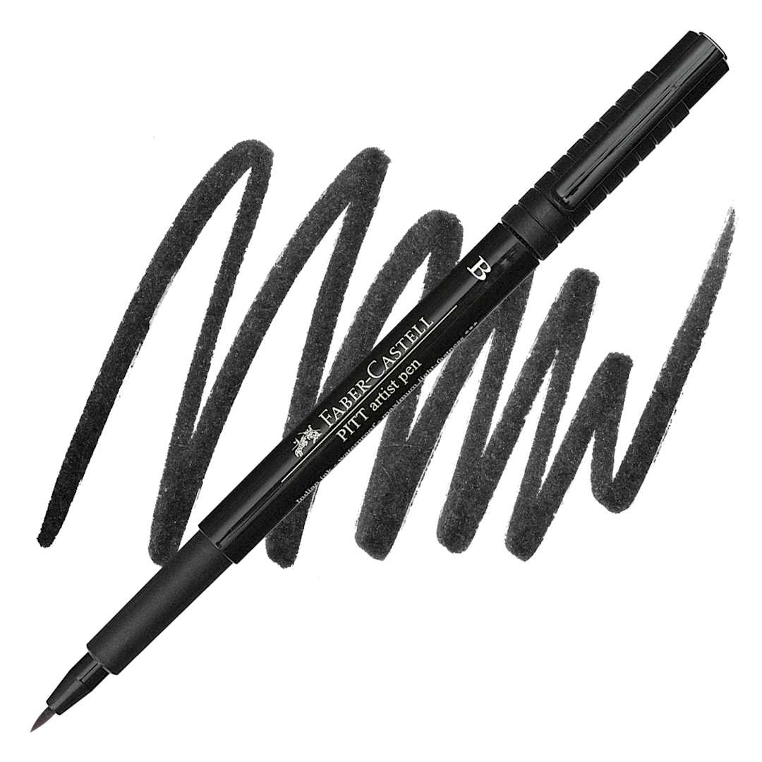Open in modal - Faber-Castell Pitt Artist Pen - Black, Brush Nib pen and swatch