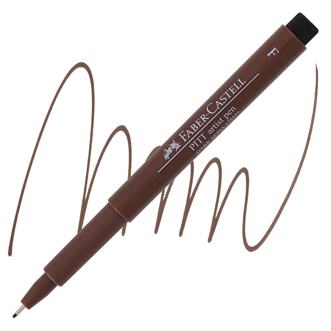 Open in modal - Faber-Castell Pitt Artist Pen - Sepia, Fine Nib pen and swatch