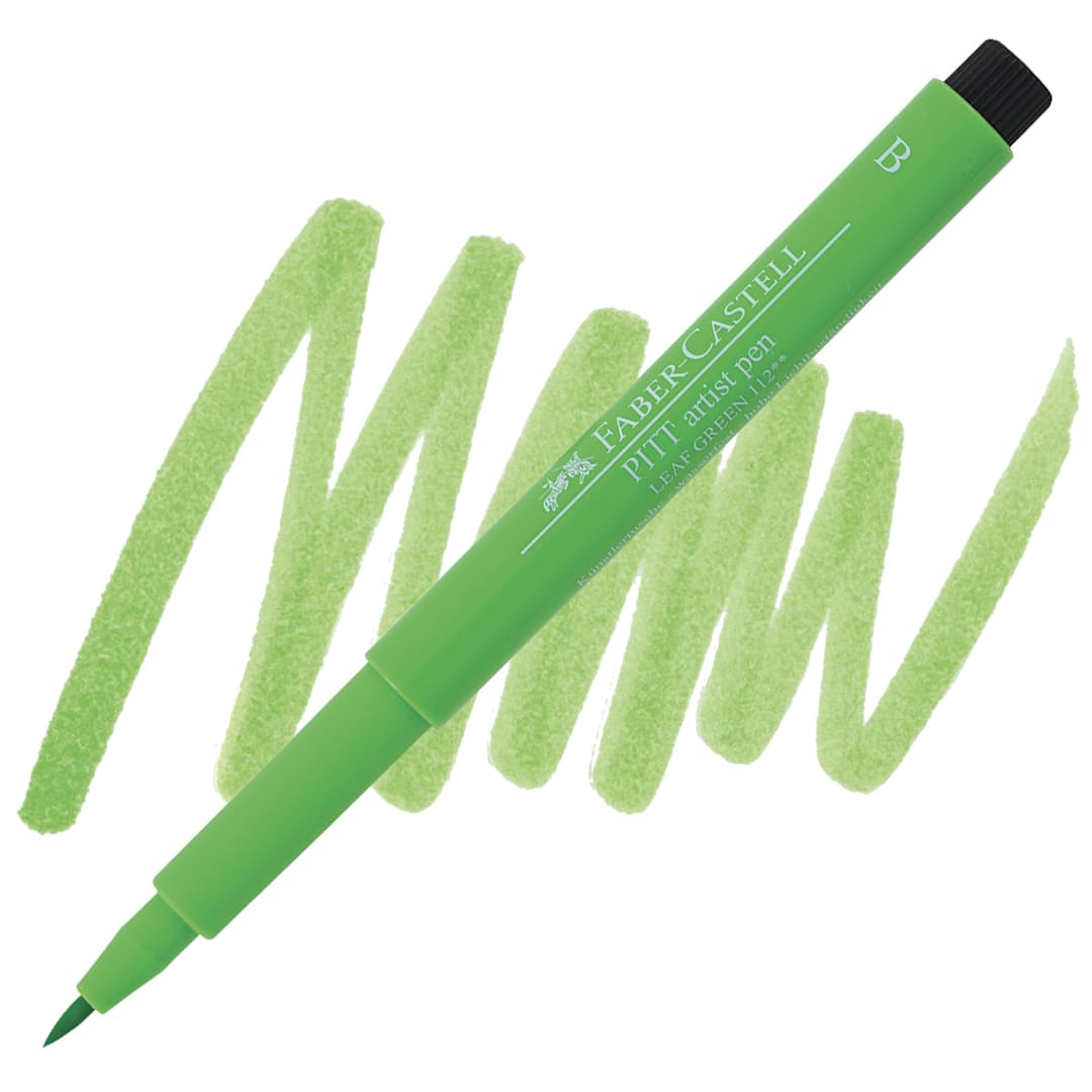 Open in modal - Faber-Castell Pitt Artist Pen - Leaf Green, Brush Nib pen and swatch