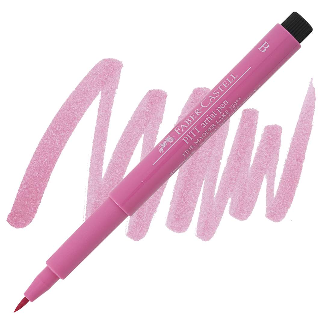 Open in modal - Faber-Castell Pitt Artist Pen - Pink Madder Lake, Brush Nib pen and swatch