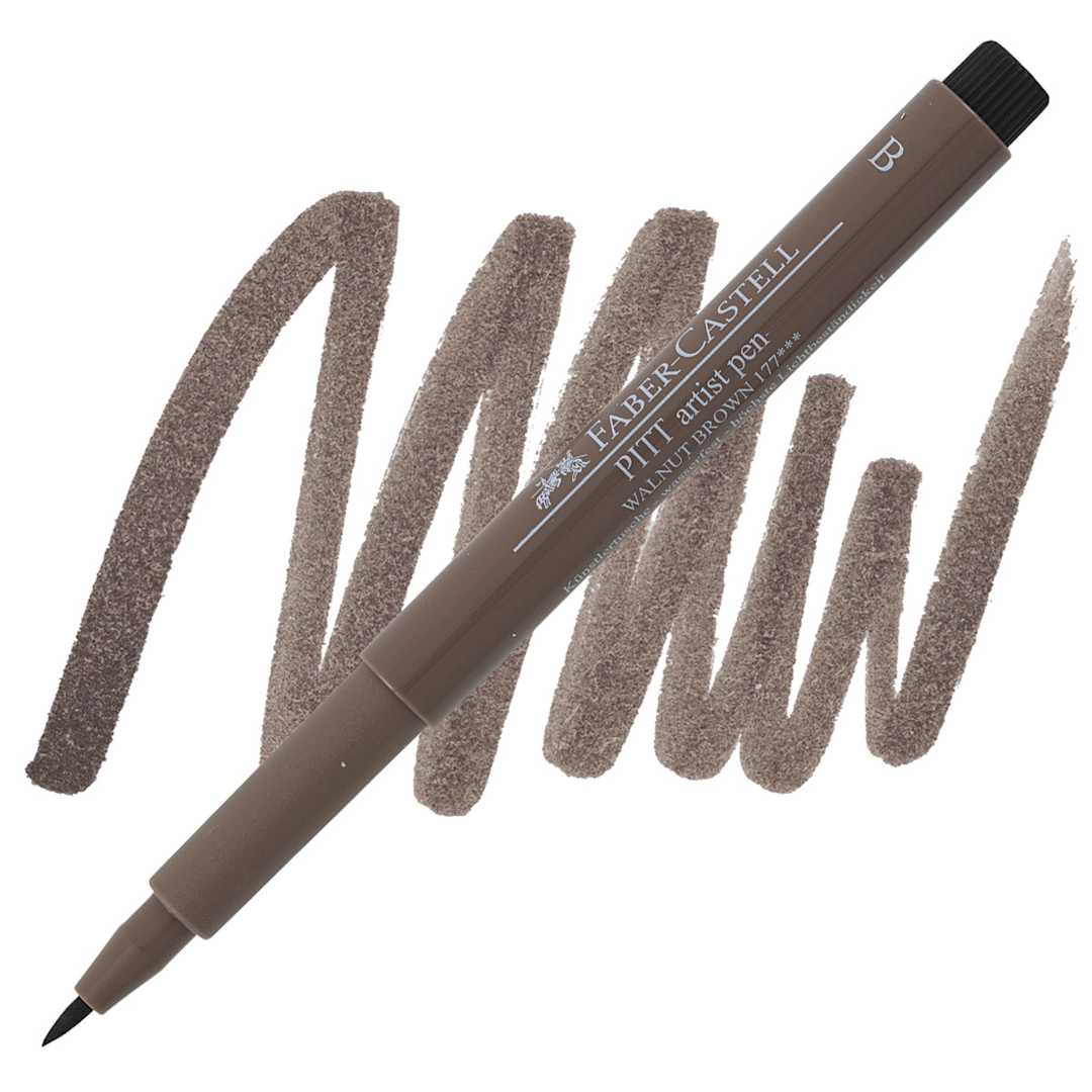 Open in modal - Faber-Castell Pitt Artist Pen - Walnut Brown, Brush Nib pen and swatch