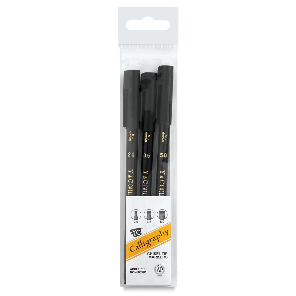Open in modal - Yasutomo Y&C Calligraphy Markers - Black, Set of 3 - Front of package 