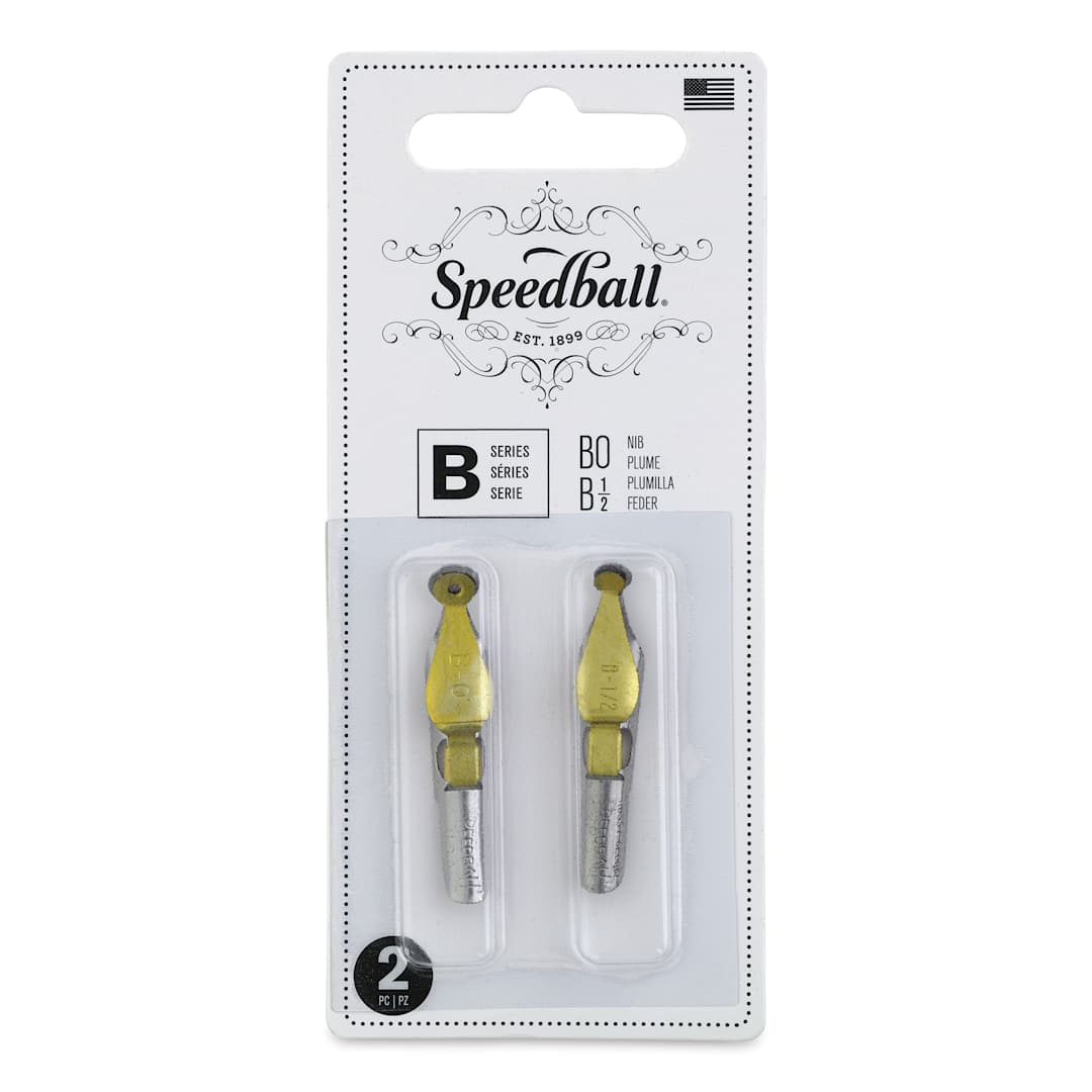 Open in modal - Speedball Broad Edge B-Series Round Calligraphy Nibs - B0 and B1, front of the packaging