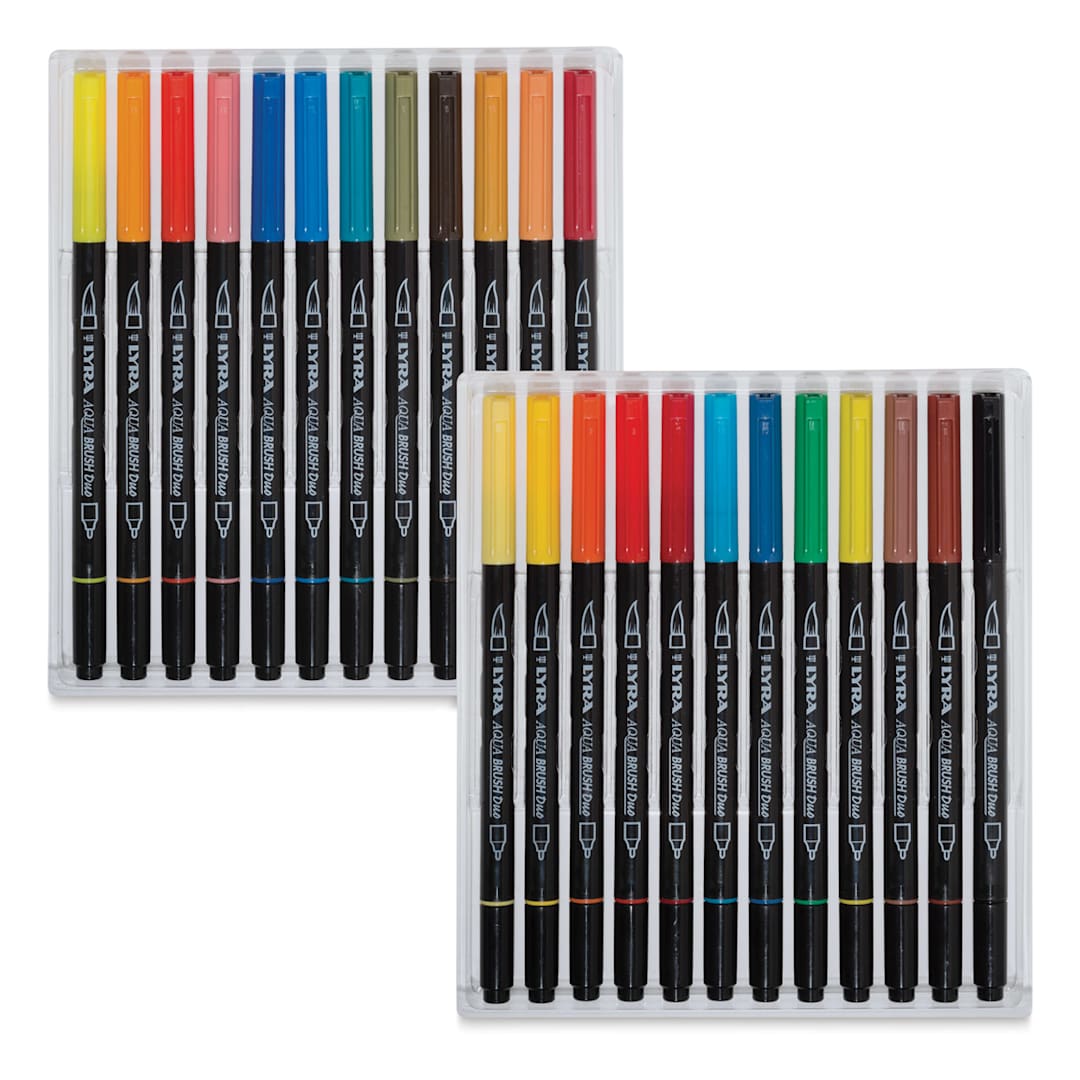 Open in modal - Lyra Aqua Brush Duo Markers - Components of Set of 24 Assorted Colors shown in trays